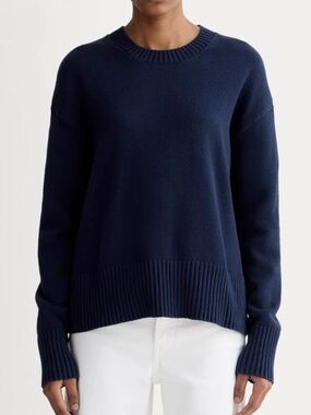 Everlane Boxy Crewneck Sweater in Cotton, Navy, Small